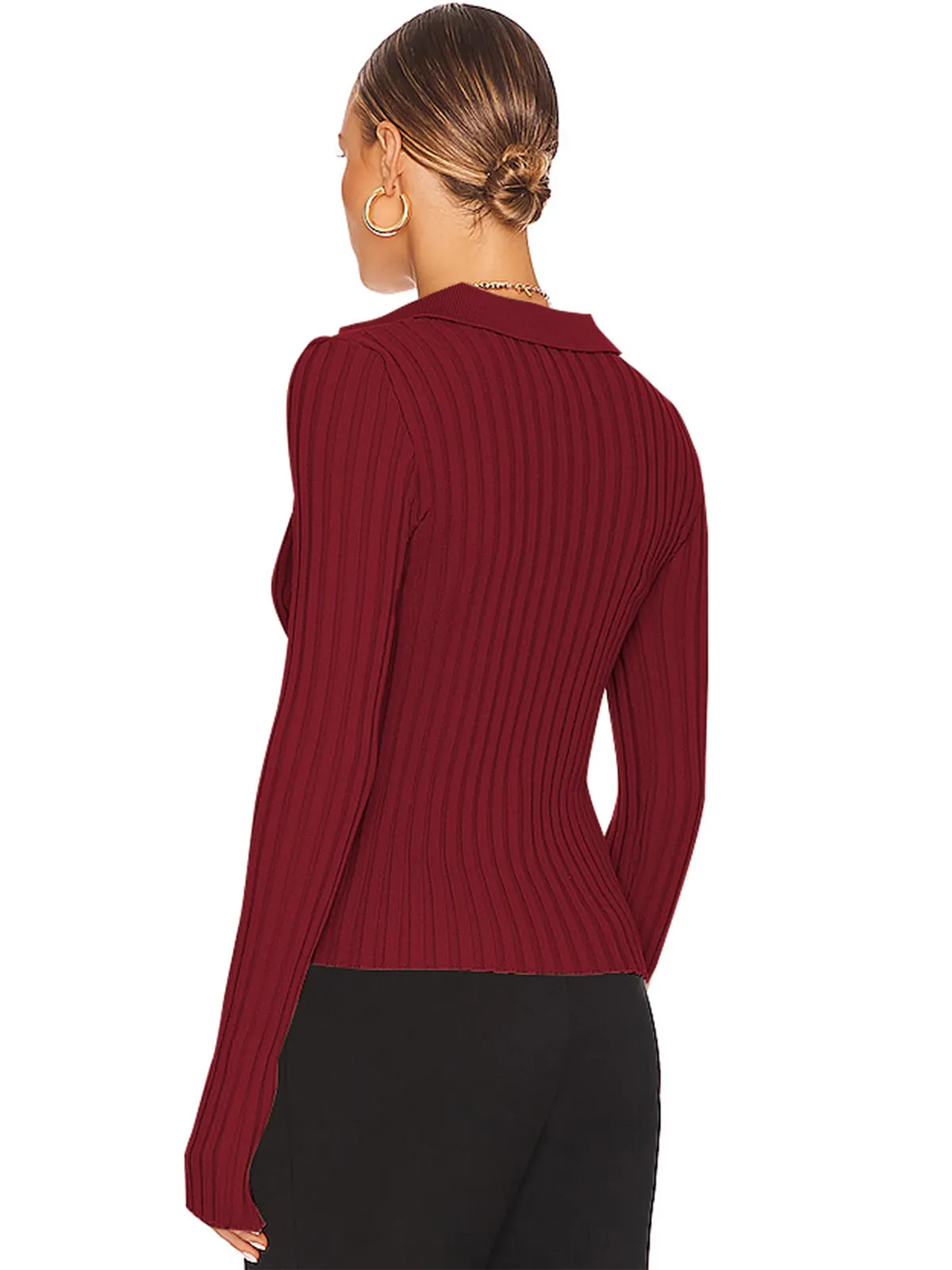 V-Neck Long Sleeve Ribbed Sweater