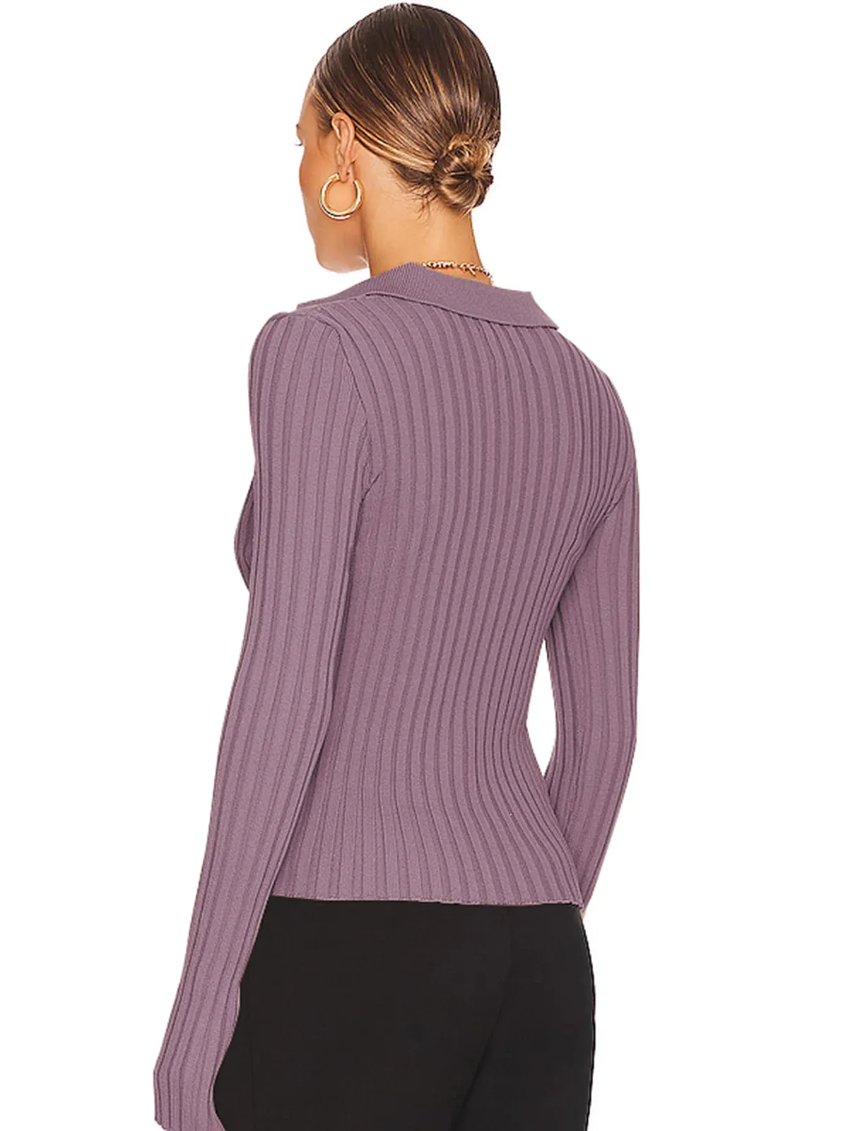V-Neck Long Sleeve Ribbed Sweater