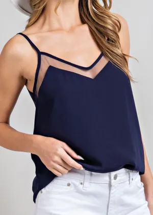 V-Neck Mesh Trim Tank Top
