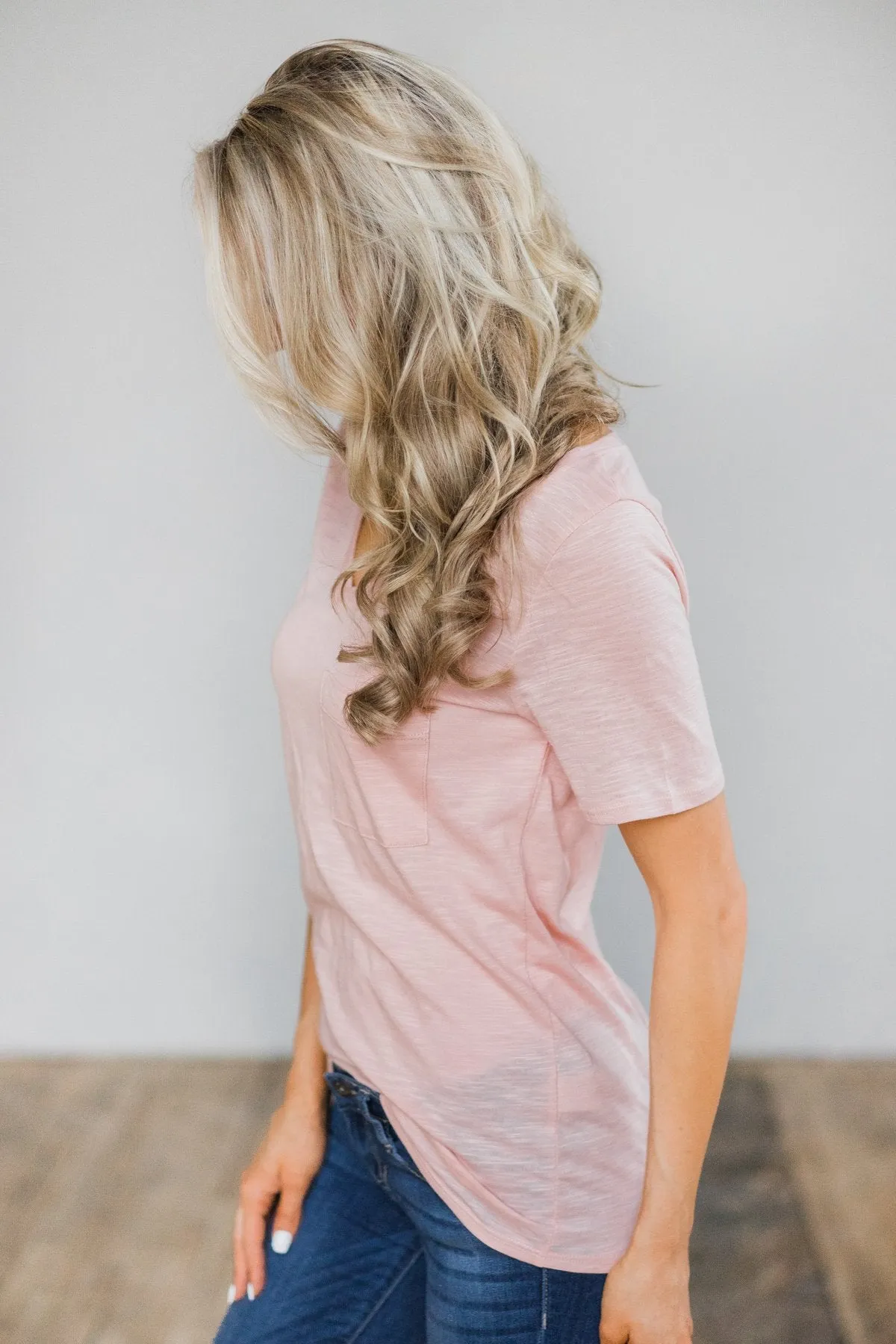 V-Neck Pocket Top- Desert Pink