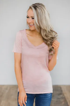 V-Neck Pocket Top- Desert Pink