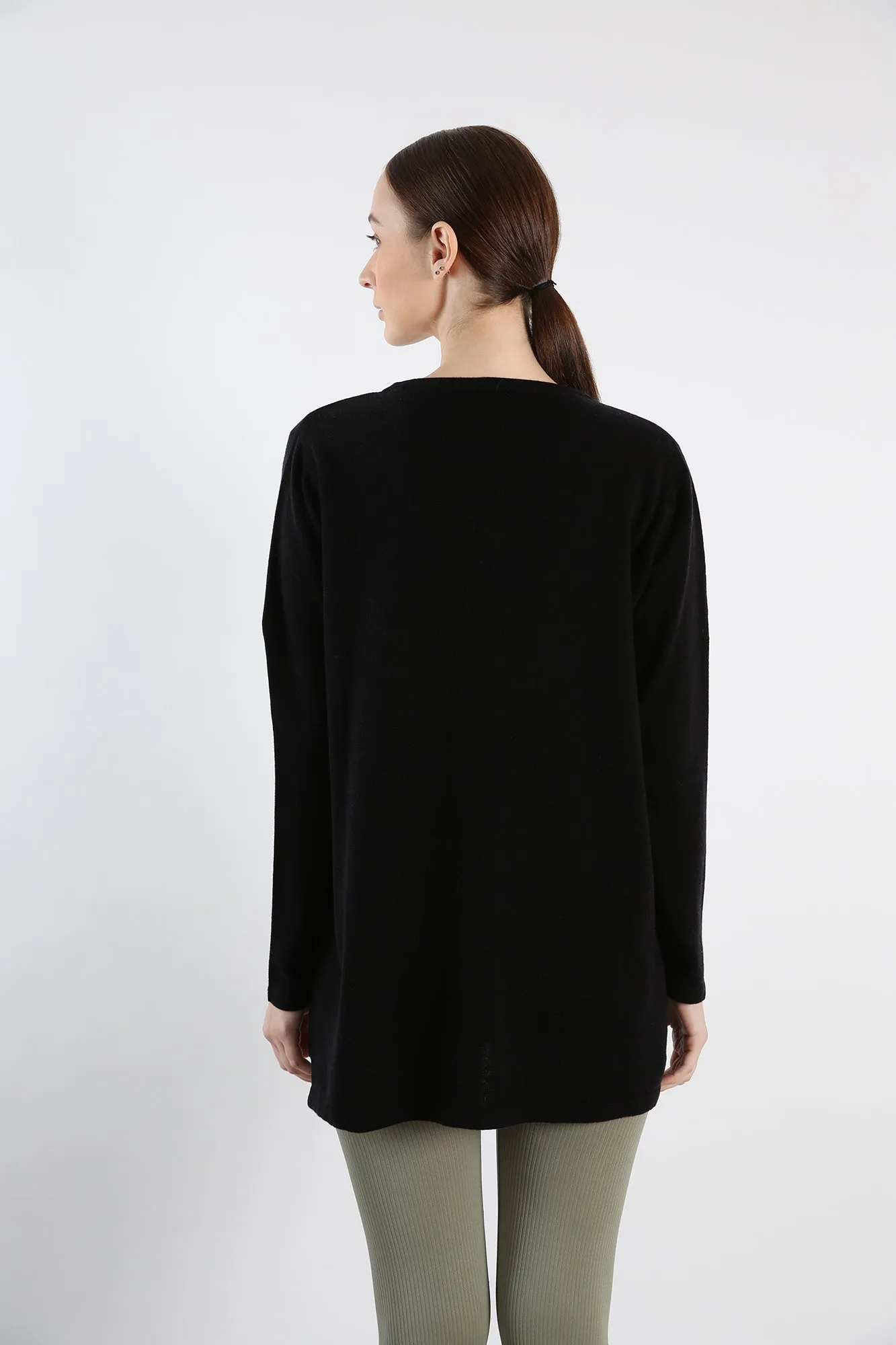 V neck Pure Cashmere Sweater - Black