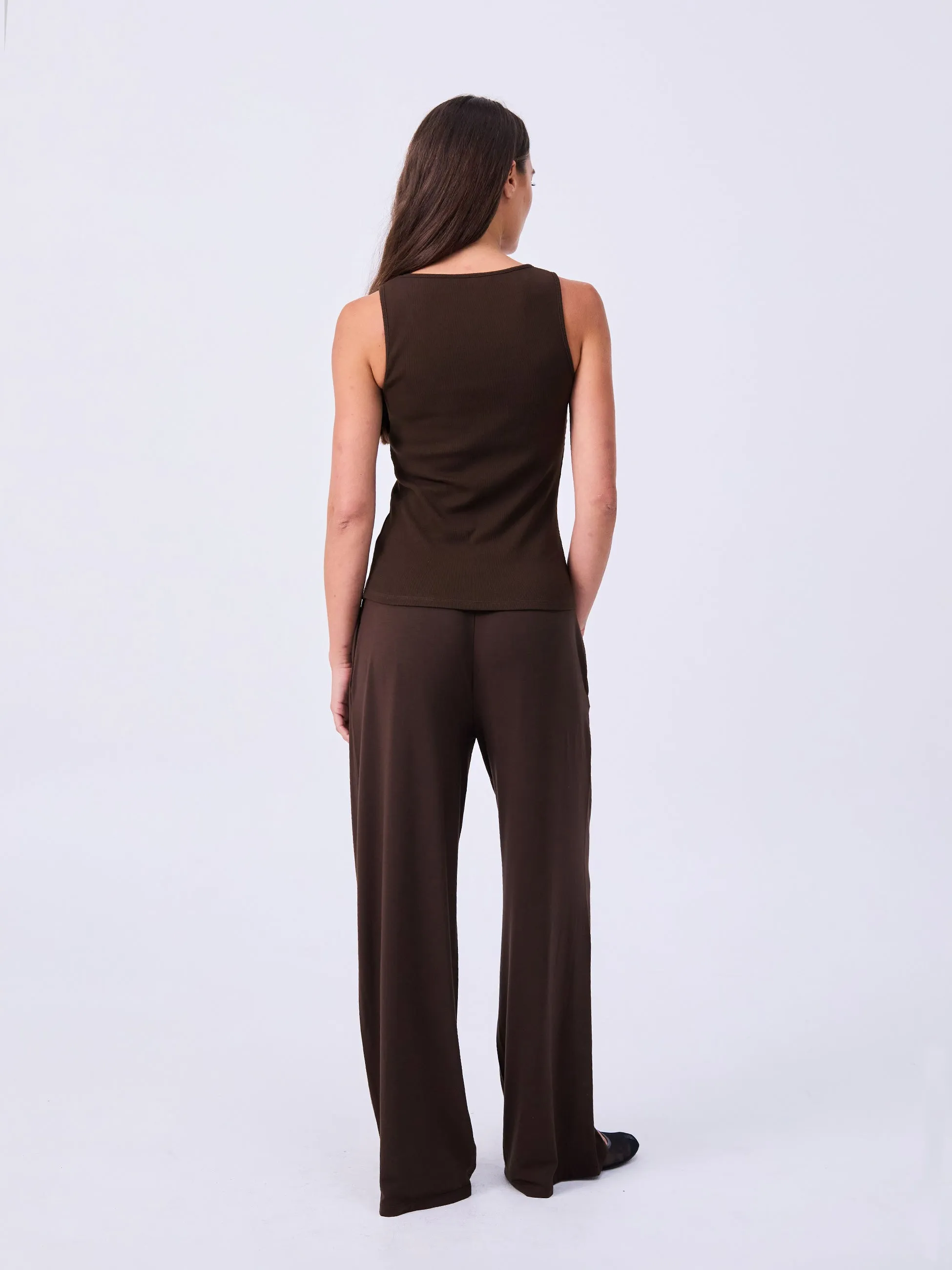 V neck Rib Tank - Coffee Bean