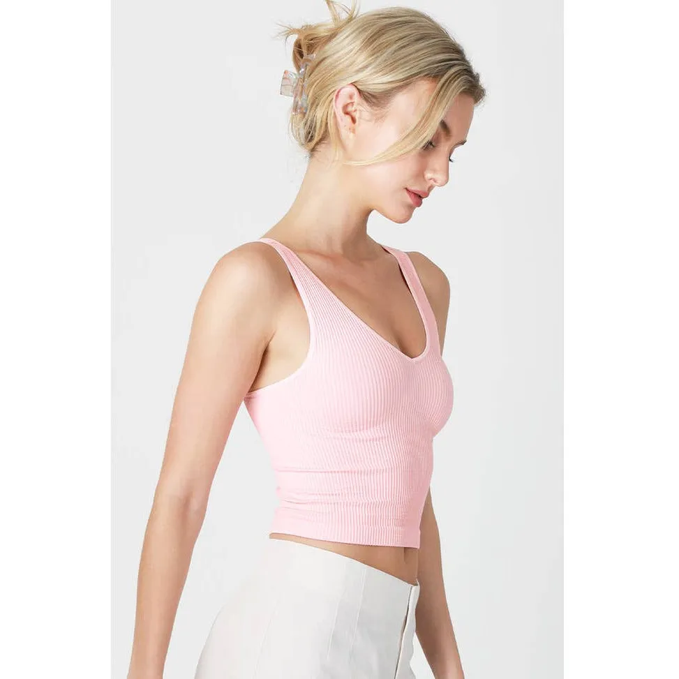 V Neck Ribbed Cropped Top