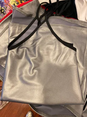 V Neck Spaghetti Strap Top Metallic Silver