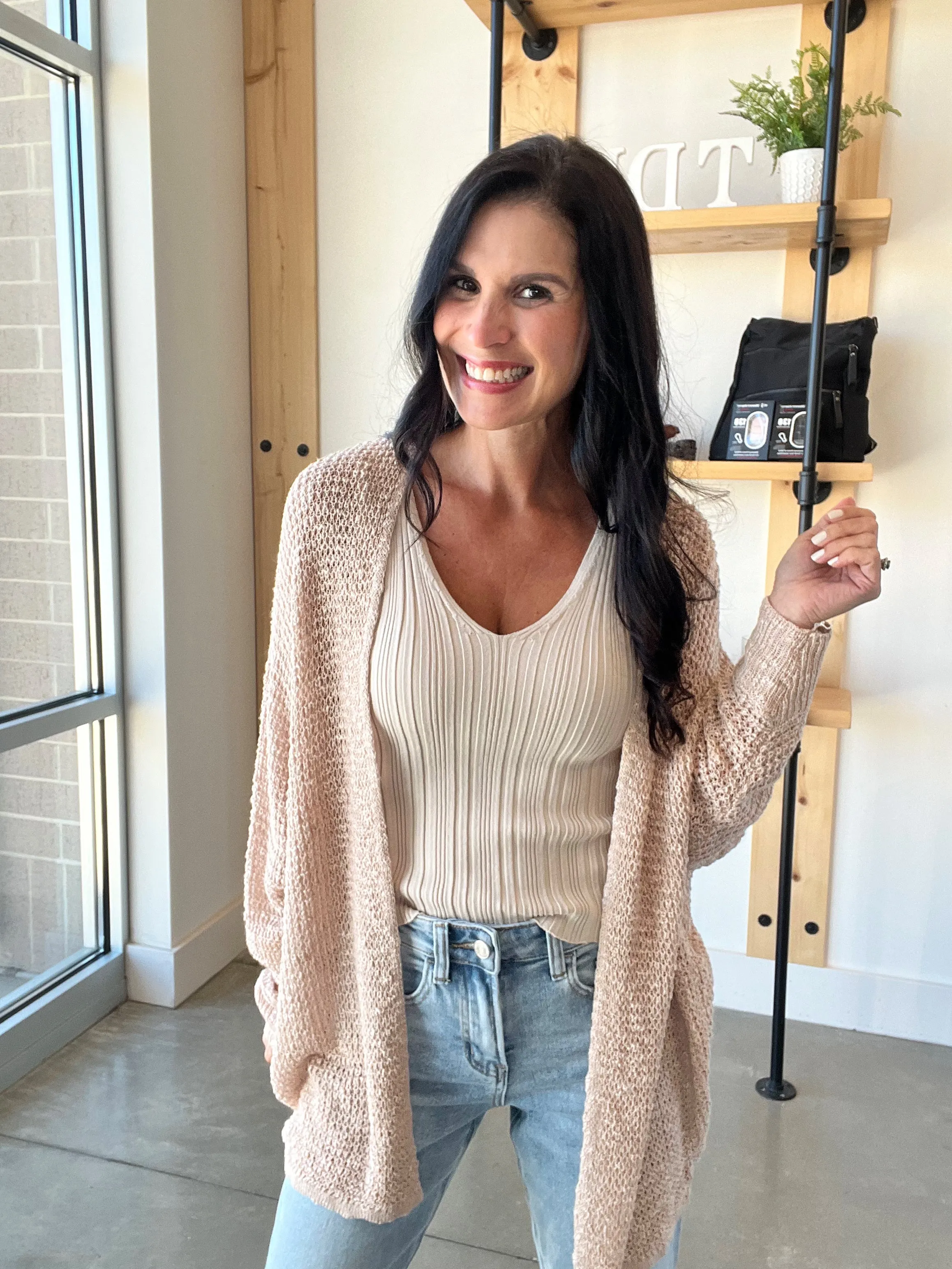 V Neck Sweater Knit Top in Oatmeal