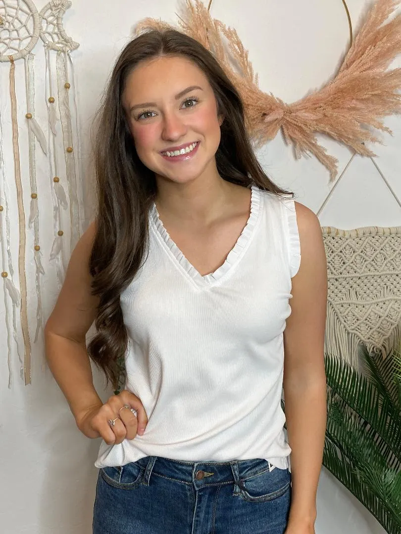 V-Neck Tank with Ruffle Edges in Multiple Colors