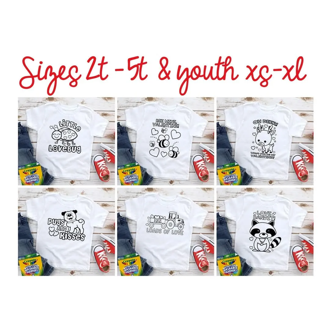Valentine Coloring T Shirts - Youth Sizes