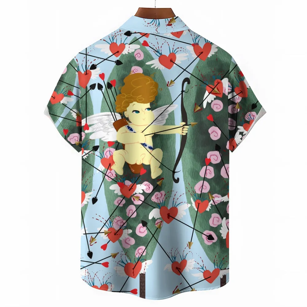 Valentine's Day Cupid Archery Print Casual Short Sleeve Shirt 2411012906