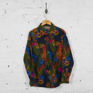 Vintage Floral Party Shirt - Green/Navy - M