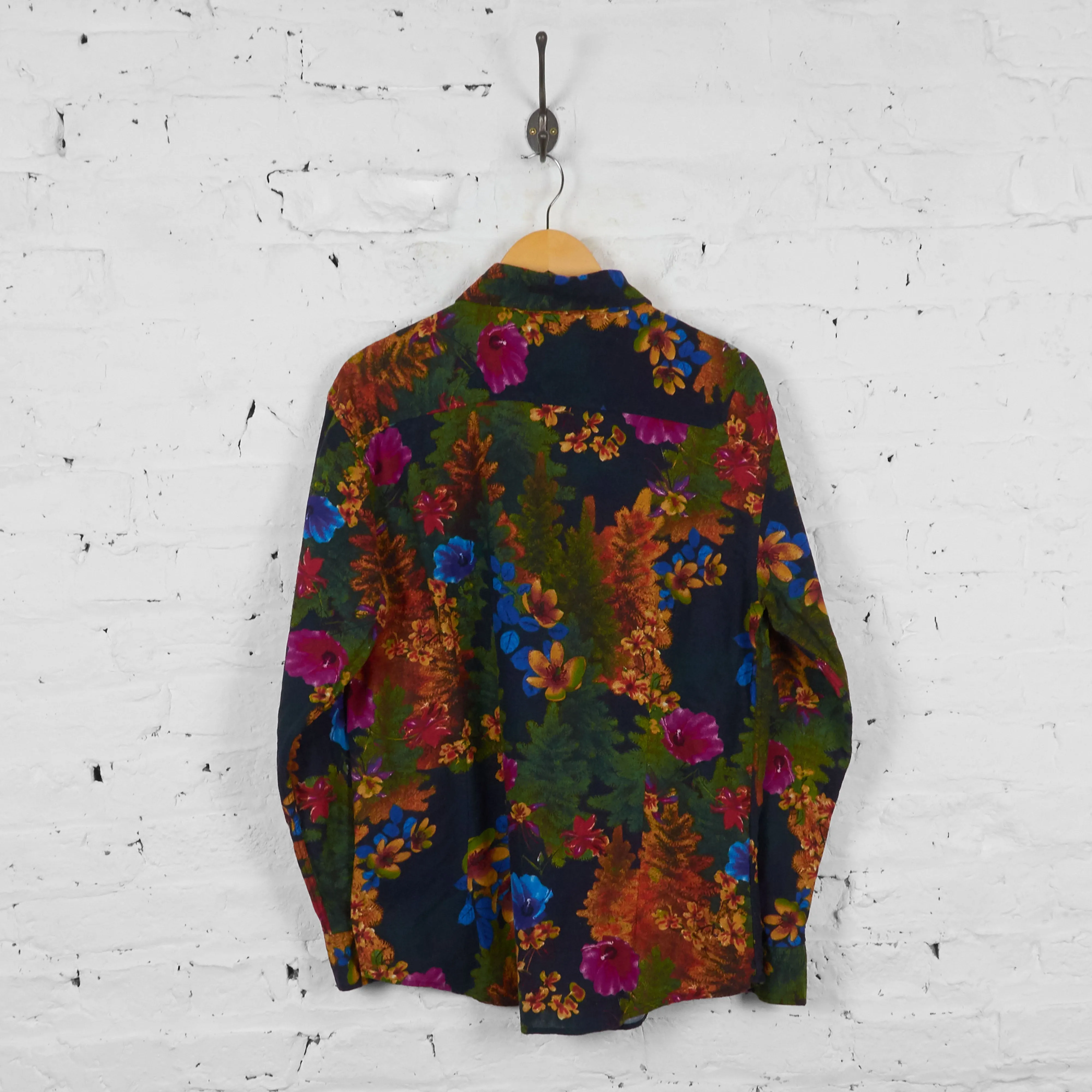 Vintage Floral Party Shirt - Green/Navy - M