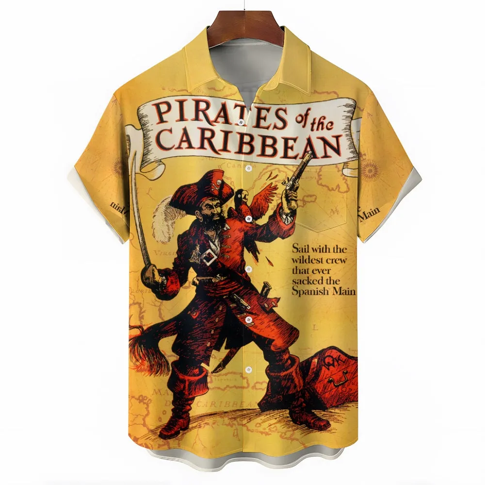 Vintage Poster Pirate Print Short Sleeve Shirt 2410008814