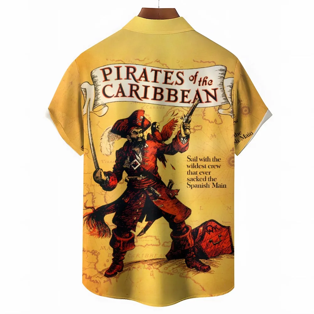Vintage Poster Pirate Print Short Sleeve Shirt 2410008814