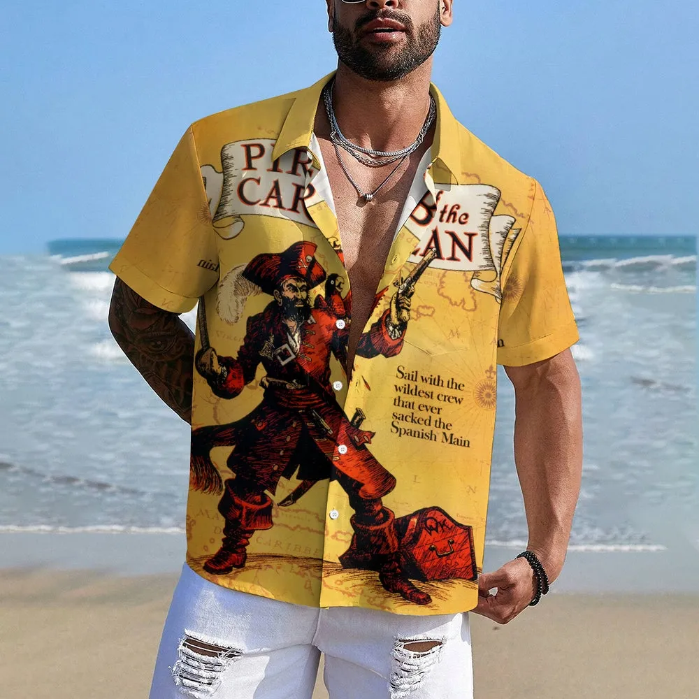 Vintage Poster Pirate Print Short Sleeve Shirt 2410008814