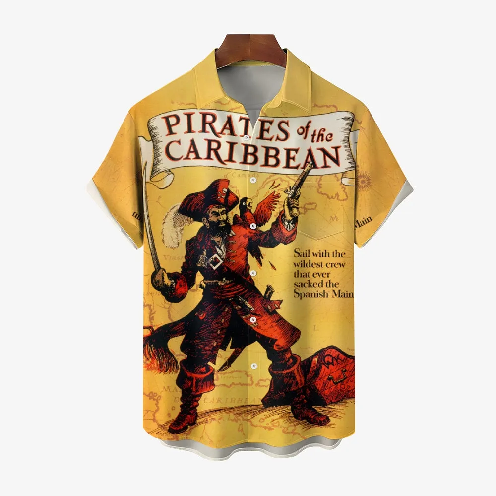 Vintage Poster Pirate Print Short Sleeve Shirt 2410008814