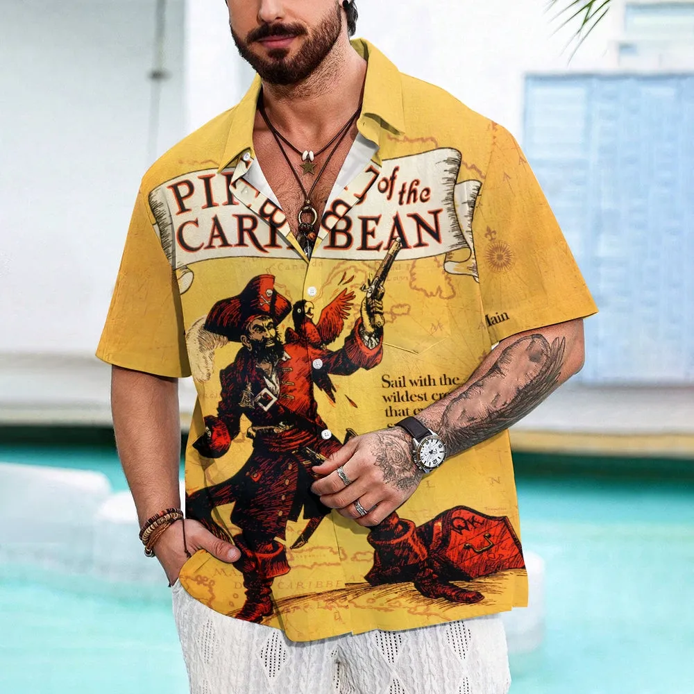 Vintage Poster Pirate Print Short Sleeve Shirt 2410008814