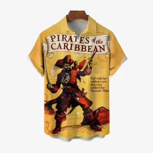 Vintage Poster Pirate Print Short Sleeve Shirt 2410008814