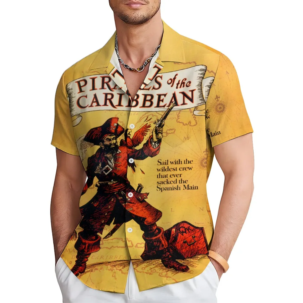 Vintage Poster Pirate Print Short Sleeve Shirt 2410008814