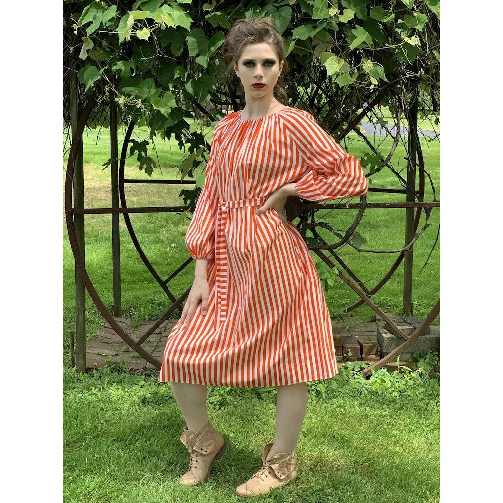 Vintage Vuokko Jokapoika STRIPED Dress Orange White Cotton 1970s Small