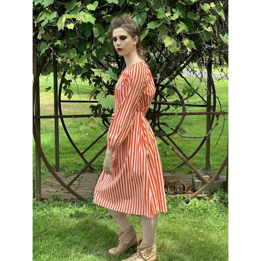 Vintage Vuokko Jokapoika STRIPED Dress Orange White Cotton 1970s Small