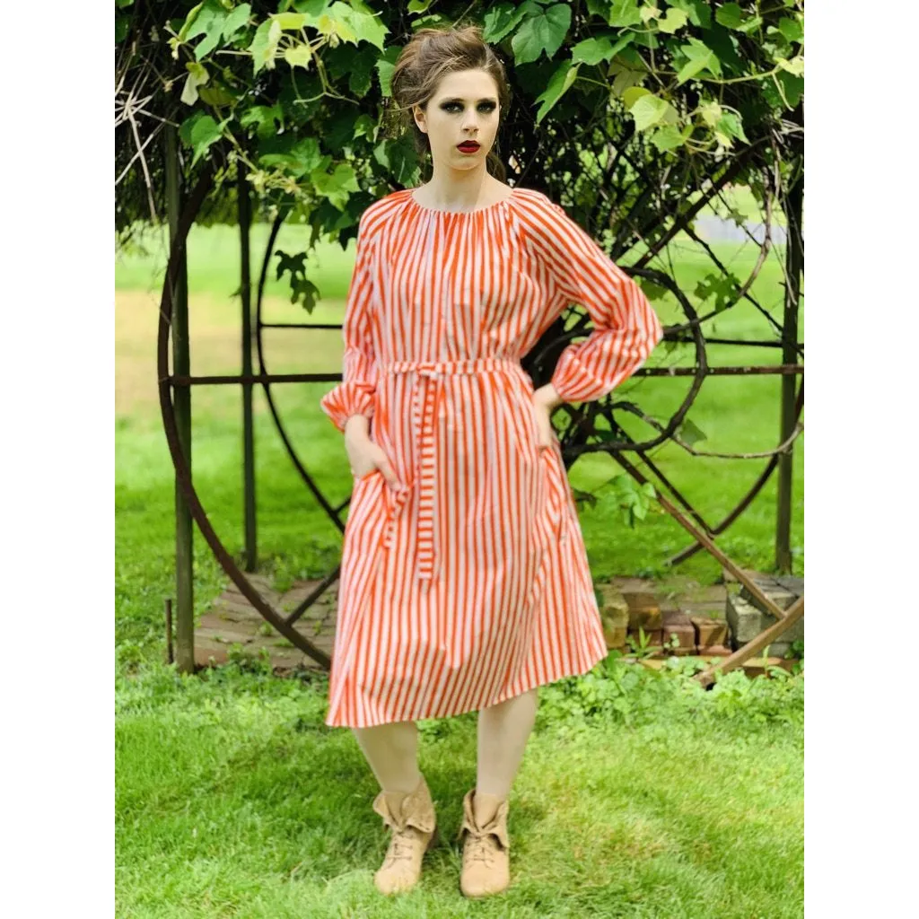 Vintage Vuokko Jokapoika STRIPED Dress Orange White Cotton 1970s Small