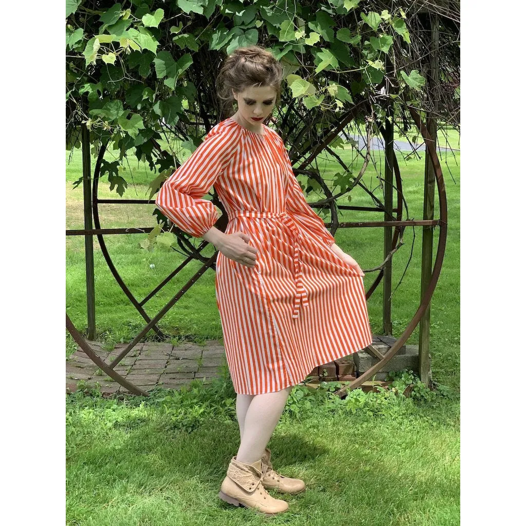 Vintage Vuokko Jokapoika STRIPED Dress Orange White Cotton 1970s Small