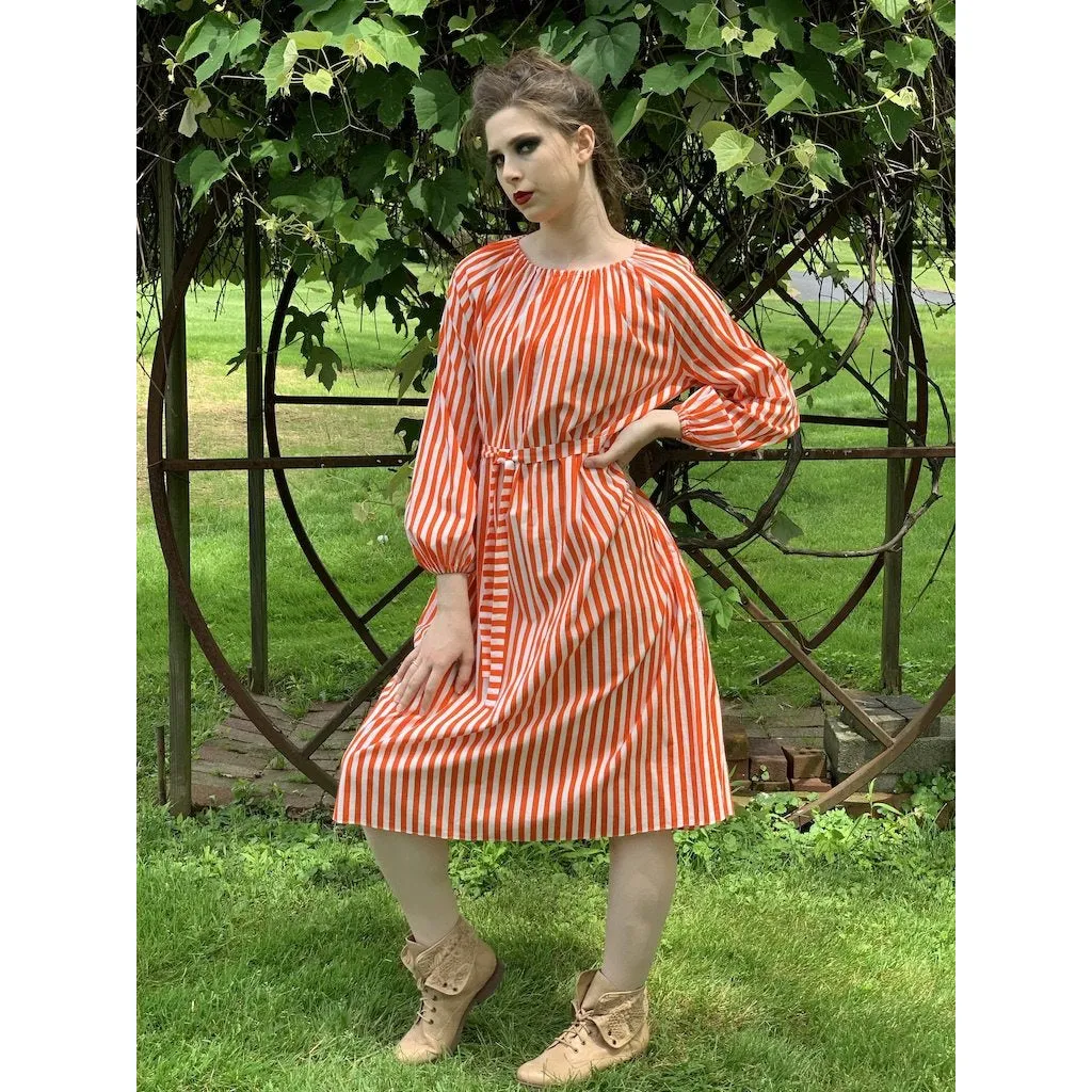 Vintage Vuokko Jokapoika STRIPED Dress Orange White Cotton 1970s Small