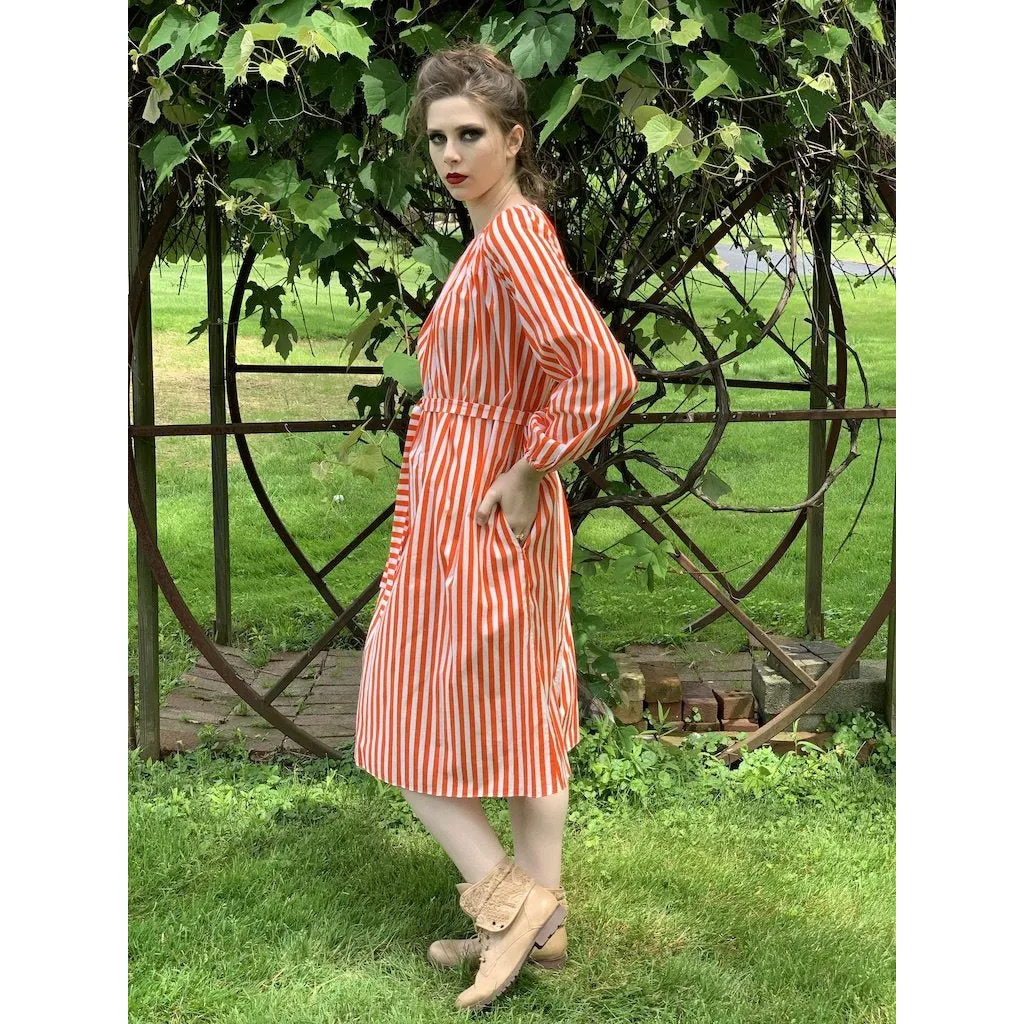 Vintage Vuokko Jokapoika STRIPED Dress Orange White Cotton 1970s Small