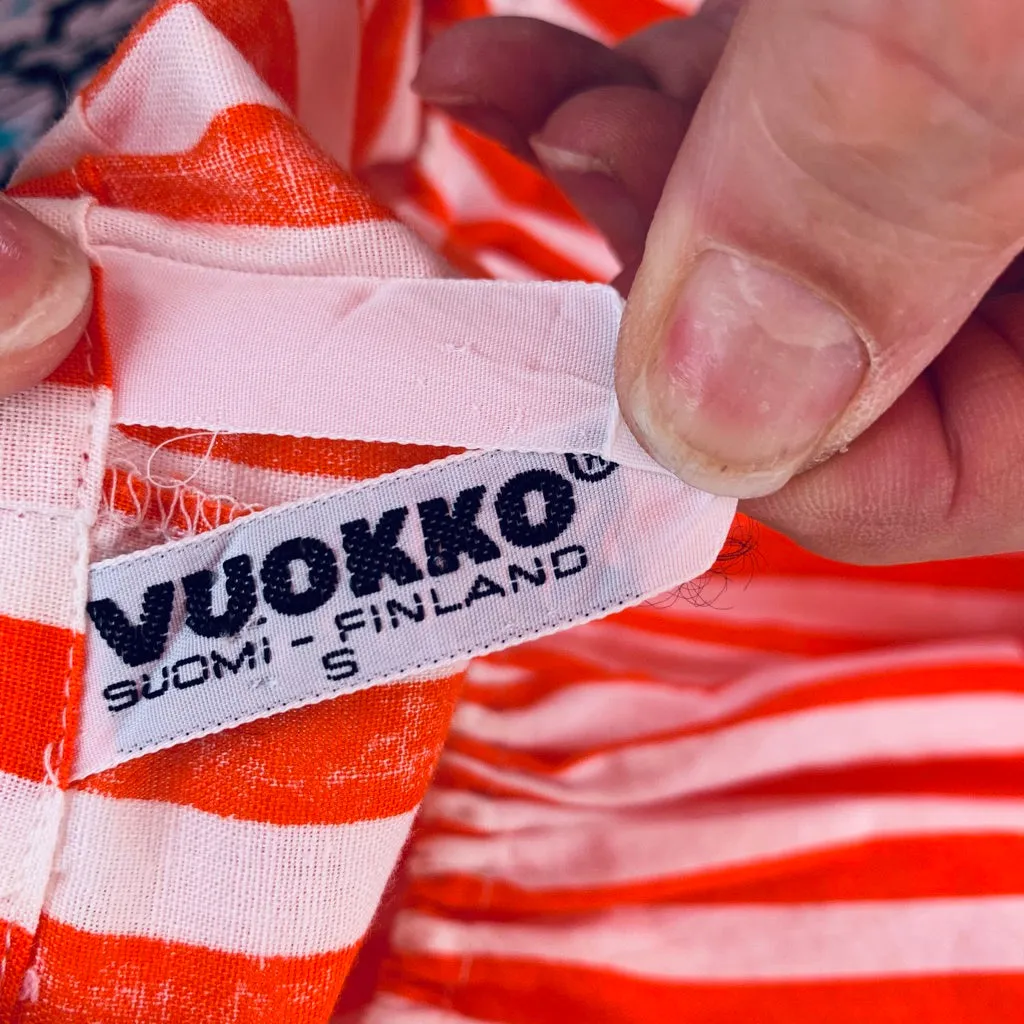 Vintage Vuokko Jokapoika STRIPED Dress Orange White Cotton 1970s Small