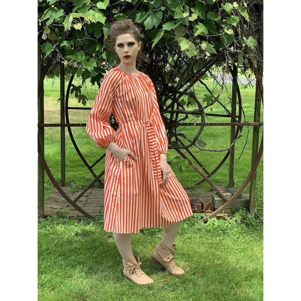 Vintage Vuokko Jokapoika STRIPED Dress Orange White Cotton 1970s Small