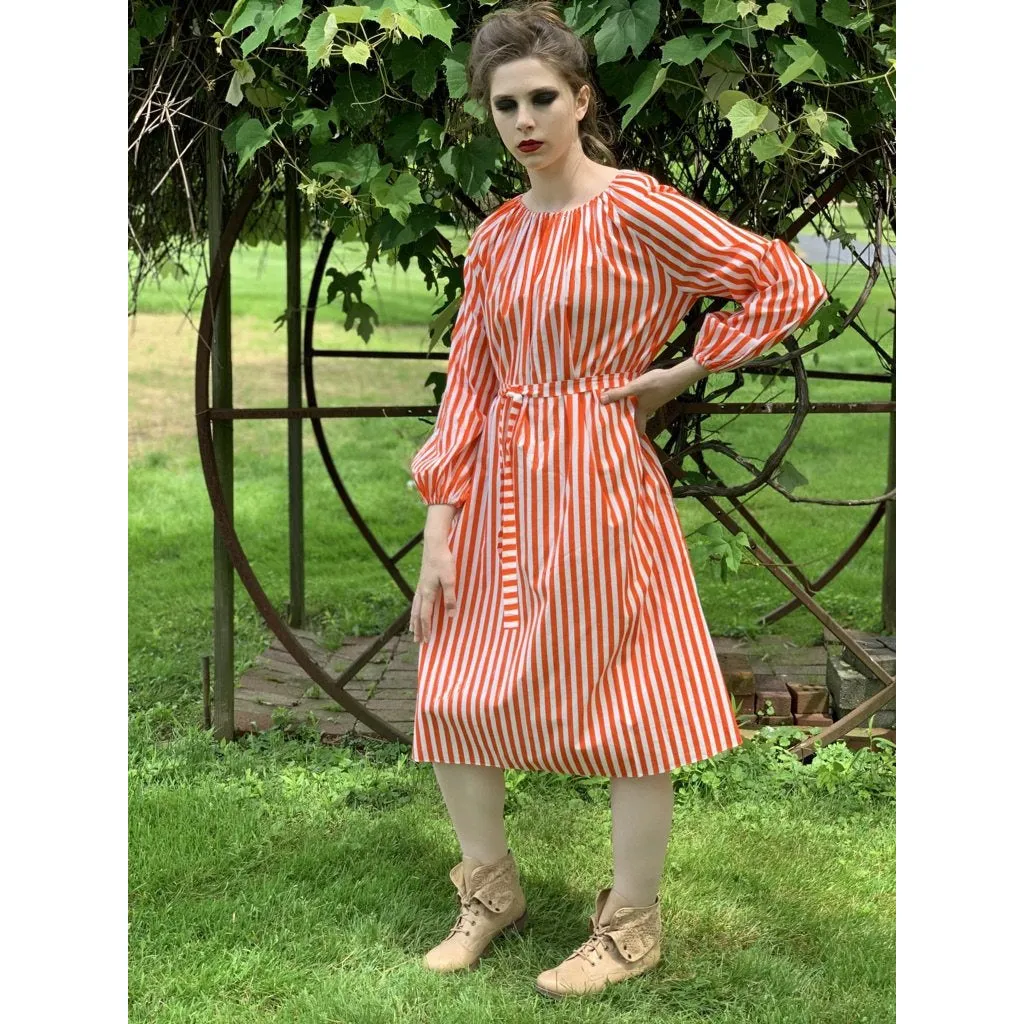 Vintage Vuokko Jokapoika STRIPED Dress Orange White Cotton 1970s Small