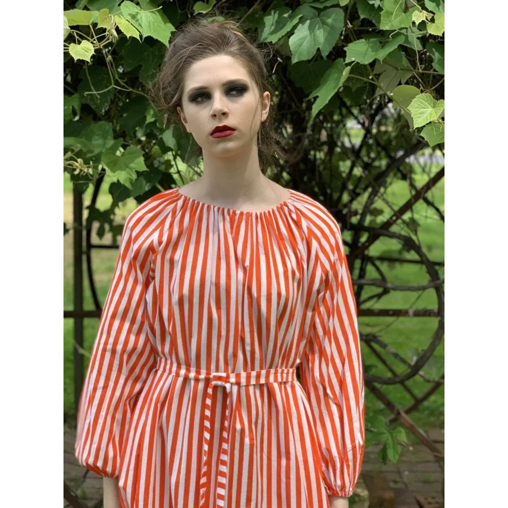 Vintage Vuokko Jokapoika STRIPED Dress Orange White Cotton 1970s Small