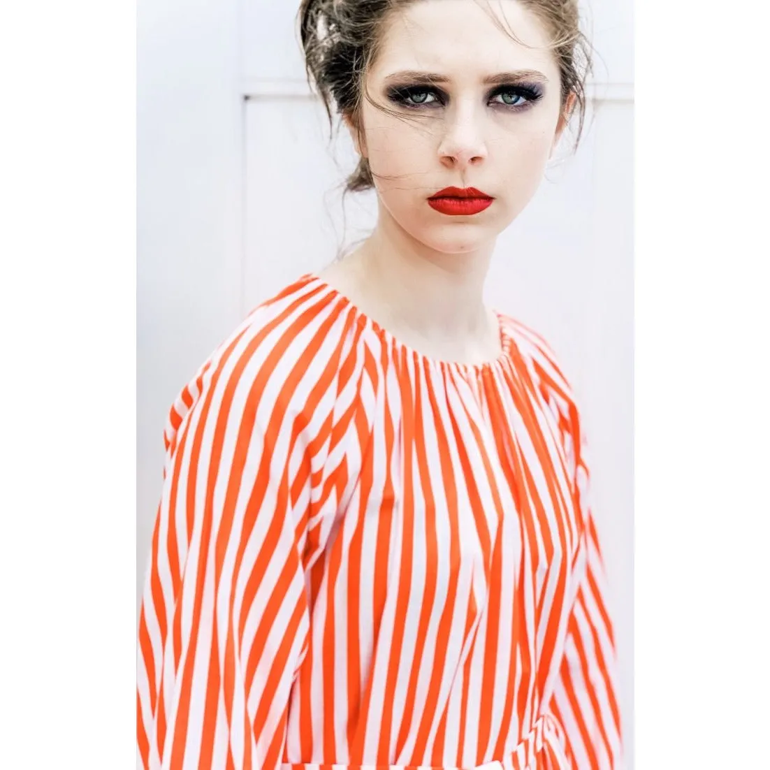 Vintage Vuokko Jokapoika STRIPED Dress Orange White Cotton 1970s Small