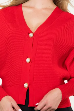 Vivant Red V-Neck Cardigan