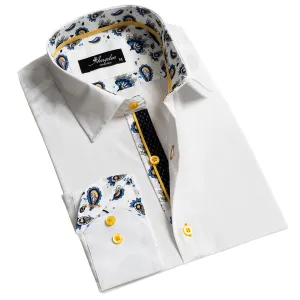 White Mens Slim Fit Designer Dress Shirt - Tailored Cotton Shirts For Work And Casual