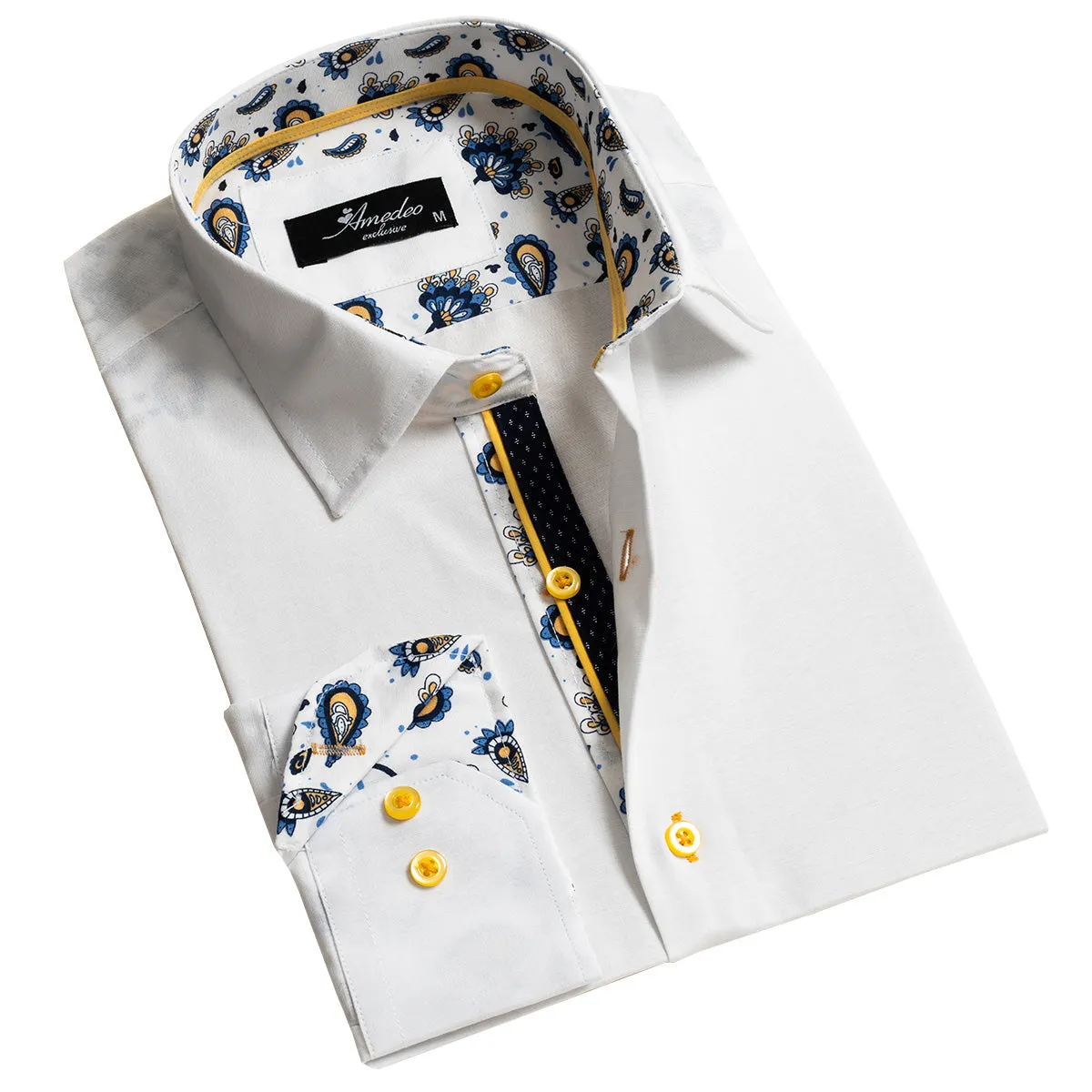 White Mens Slim Fit Designer Dress Shirt - Tailored Cotton Shirts For Work And Casual