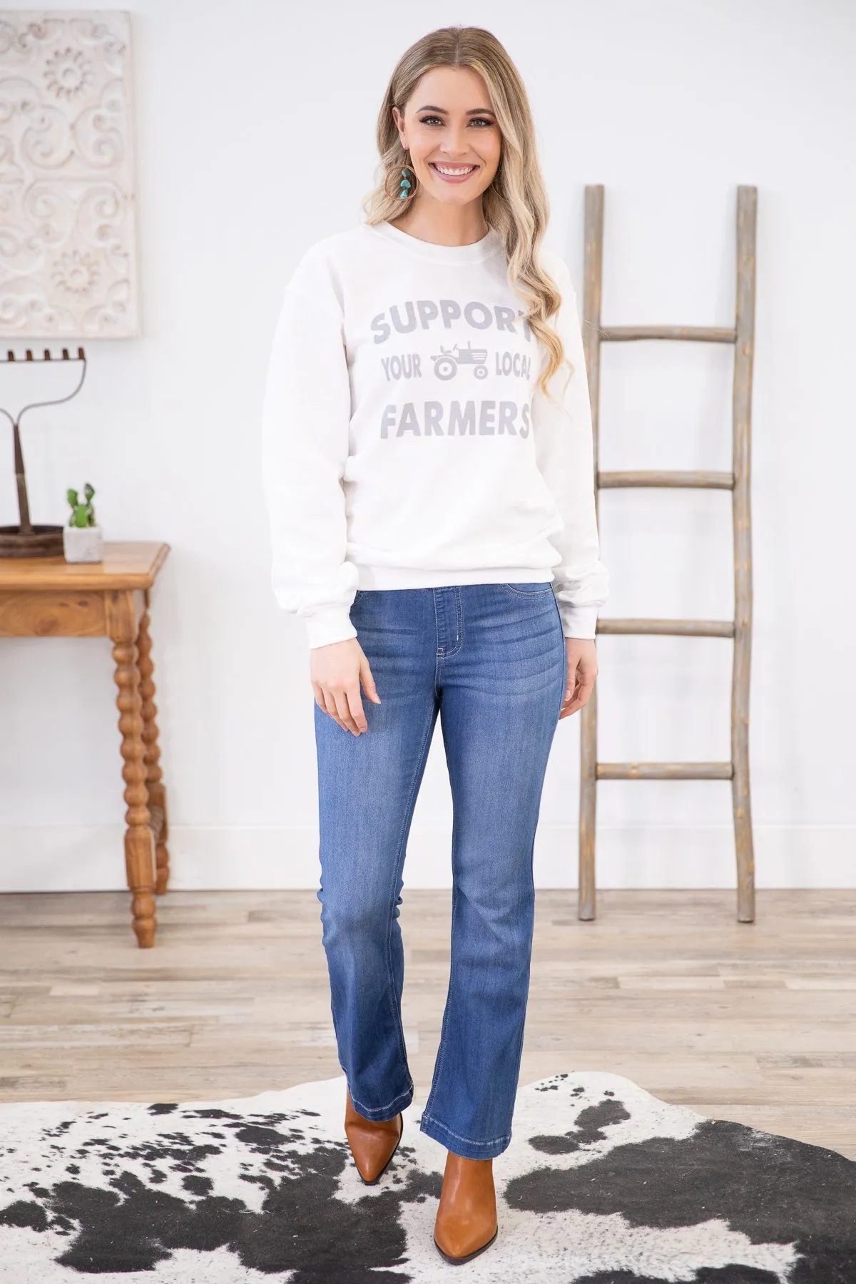 White Support Local Farmers Graphic Sweatshirt