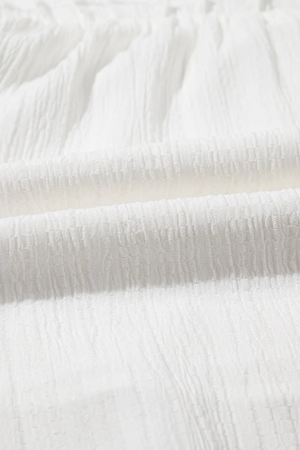 White Textured Ruffled Trim V Neck Flutter Flowy Top