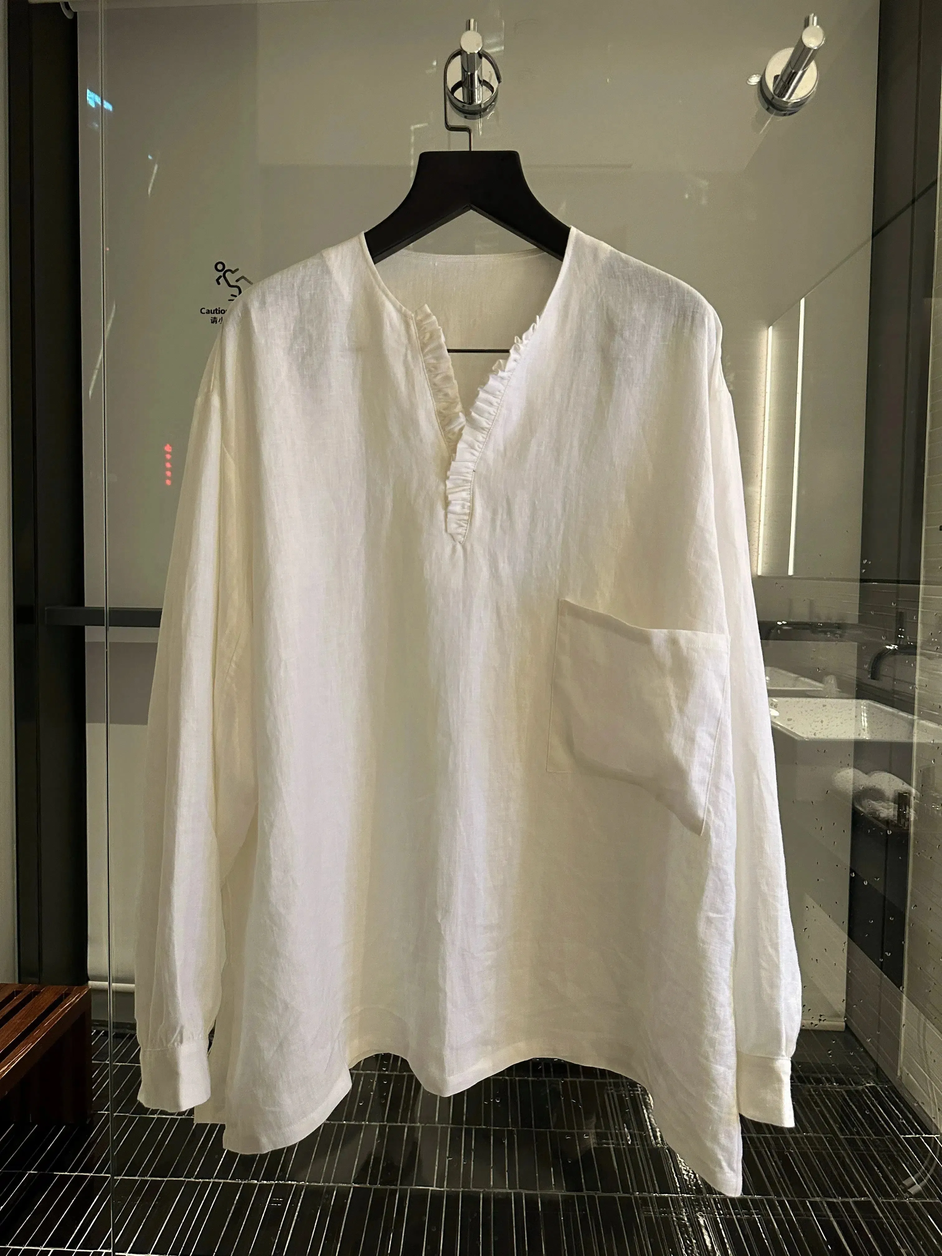 White V-Neck Long Sleeve Shirt