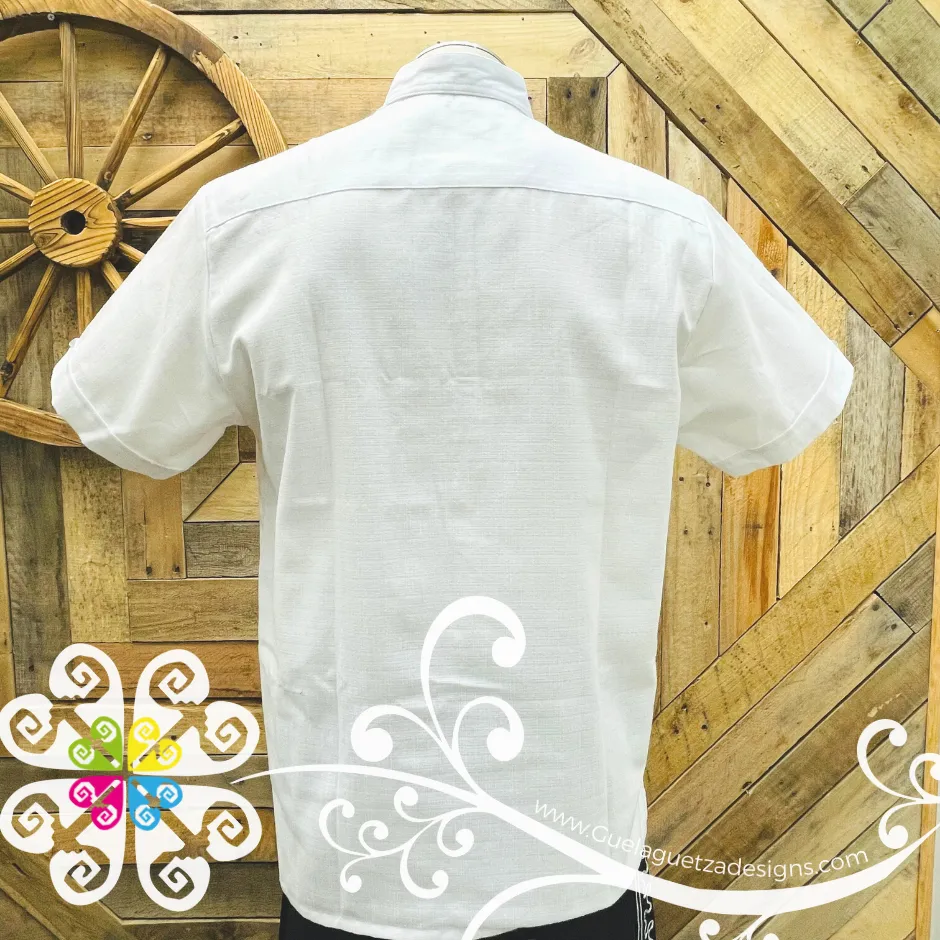 White with Red Lines Picuela Guayabera - Short Sleeve Linen Guayabera