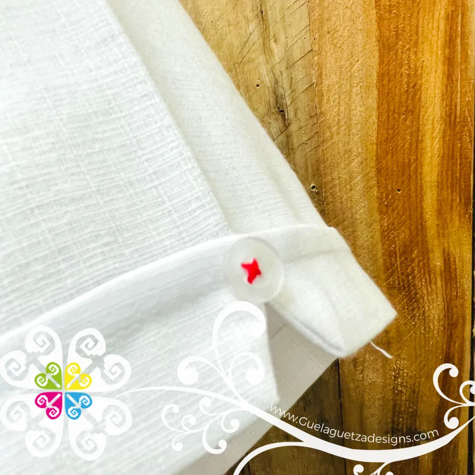 White with Red Lines Picuela Guayabera - Short Sleeve Linen Guayabera