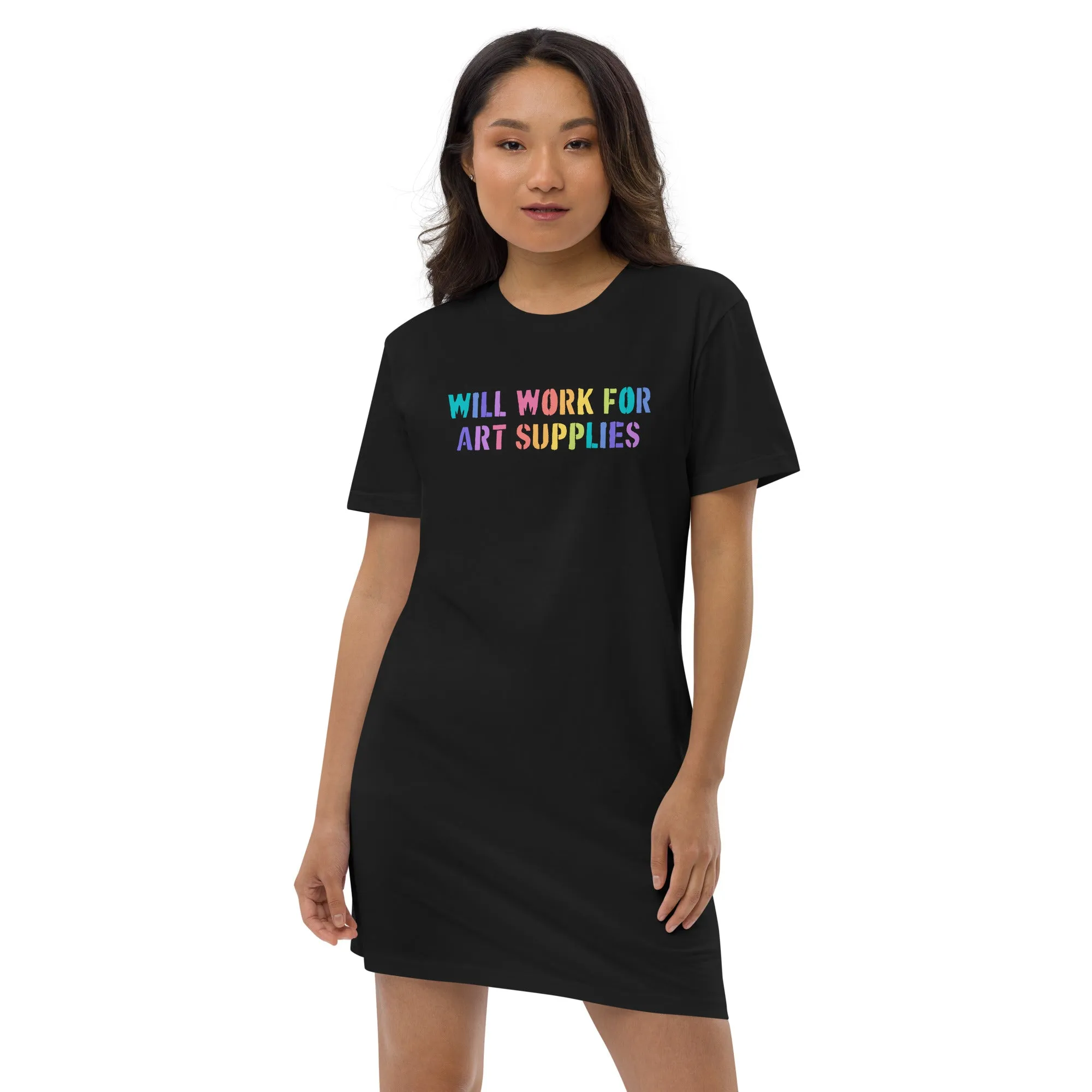 Will Work For Art Supplies Rainbow T-shirt Dress