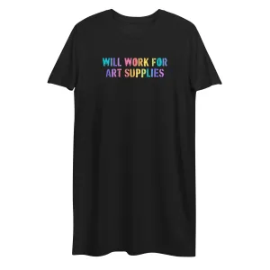 Will Work For Art Supplies Rainbow T-shirt Dress