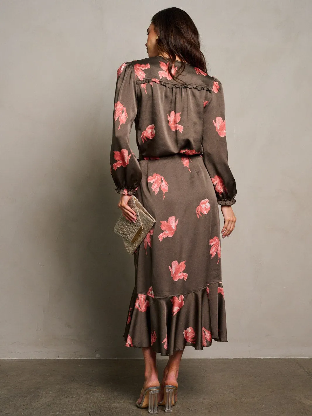 WOMEN'S LONG SLEEVE BUTTON UP FLORAL BLOUSE