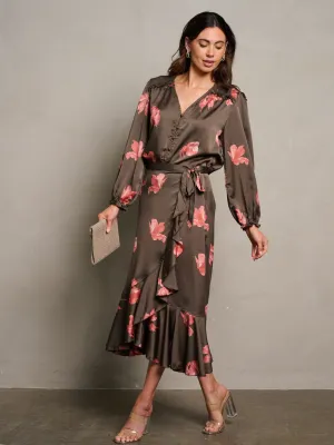 WOMEN'S LONG SLEEVE BUTTON UP FLORAL BLOUSE