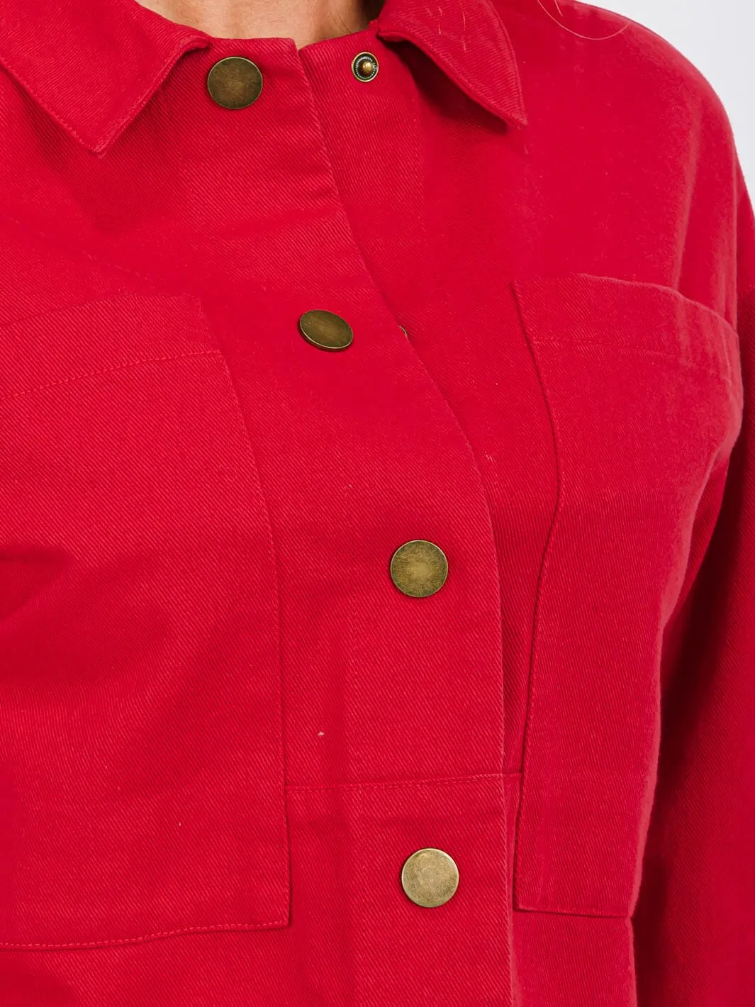 WOMEN'S LONG SLEEVE BUTTON UP FRONT POCKETS DENIM JACKET