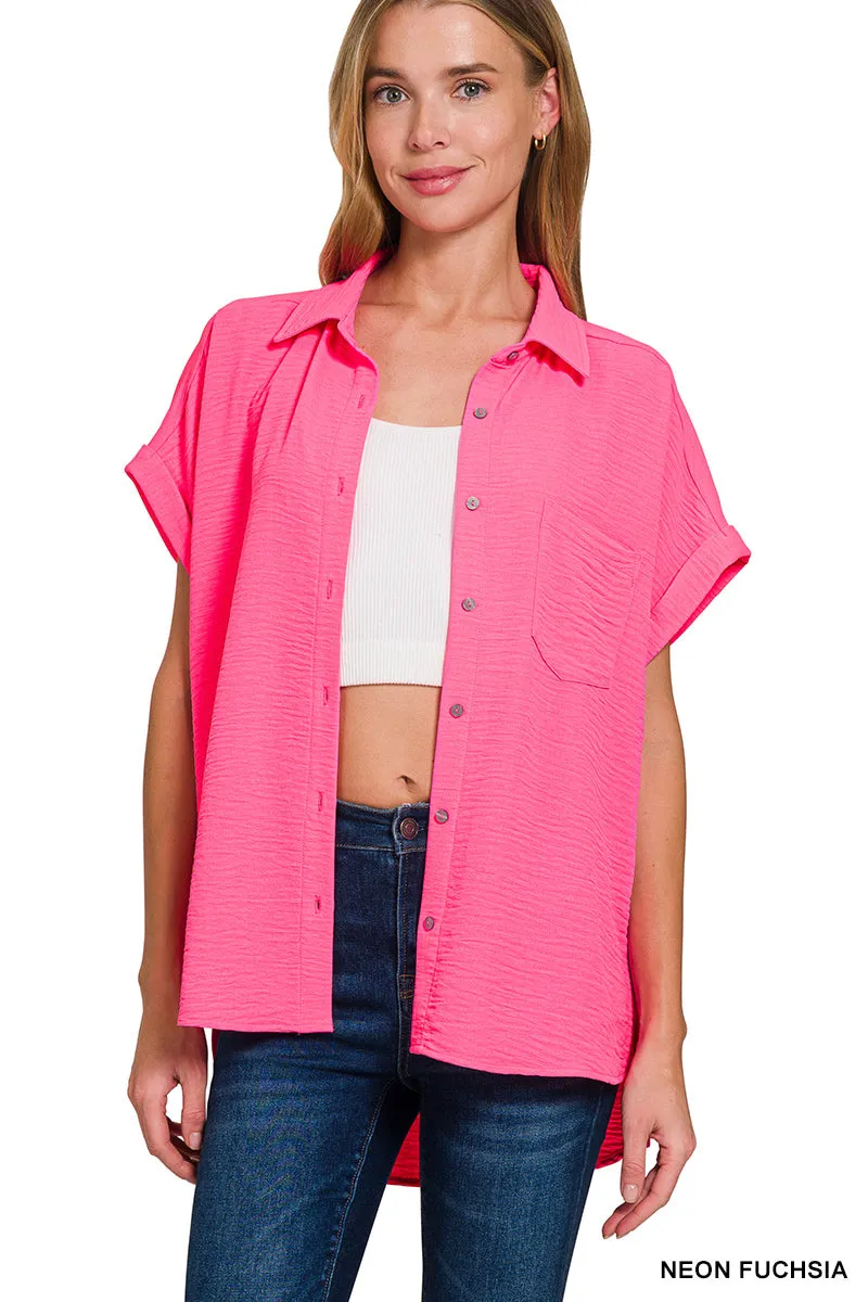 Woven air flow button down shirts By Zenana
