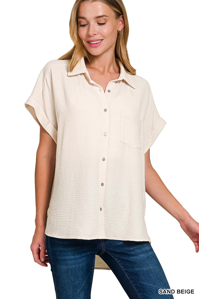 Woven air flow button down shirts By Zenana