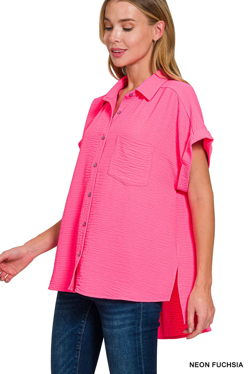 Woven air flow button down shirts By Zenana