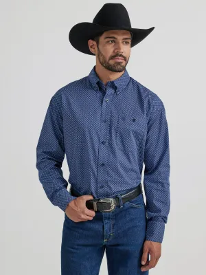 Wrangler George Strait Collection Dark Blue Geometric Print Button-Down Shirt